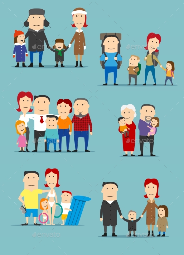 Family Activities Cartoon Characters Set - People Characters