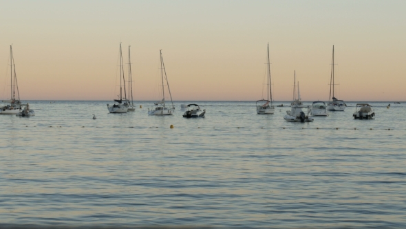 Yachts at the Evening in the Mediterranean Sea