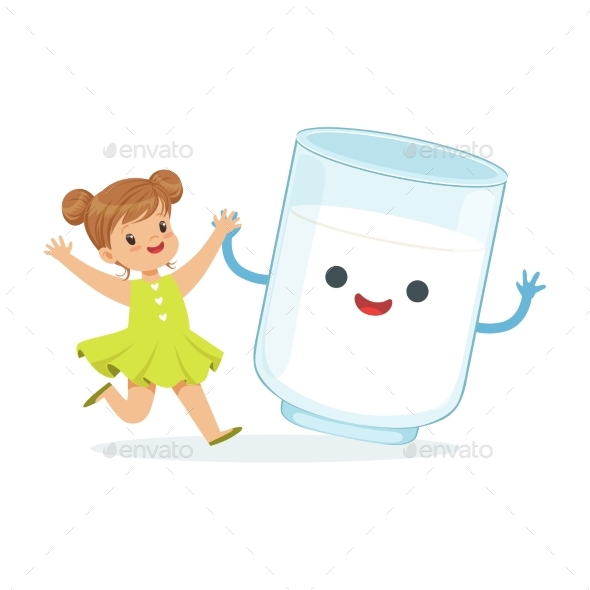 Girl and Milk Glass Smiling - Food Objects