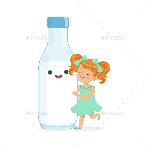 Girl and Milk Bottle - Food Objects