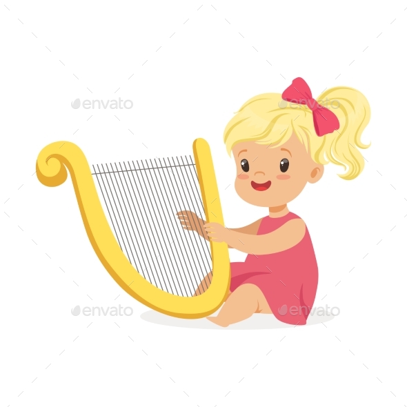 Girl Playing Harp - People Characters