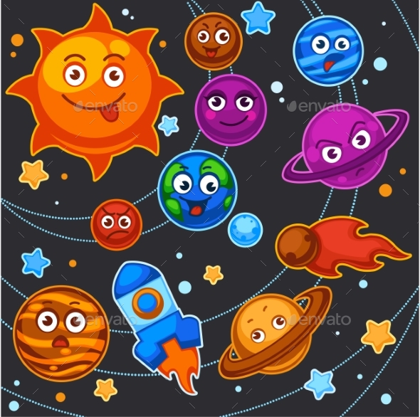 Cartoon Planets Solar System Space Universe Vector