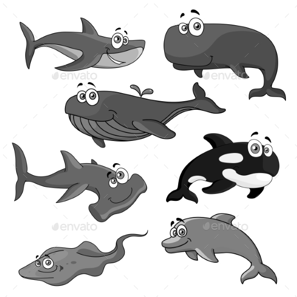 Vector Icons of Sea Ocean Fish Cartoon Animals - Animals Characters