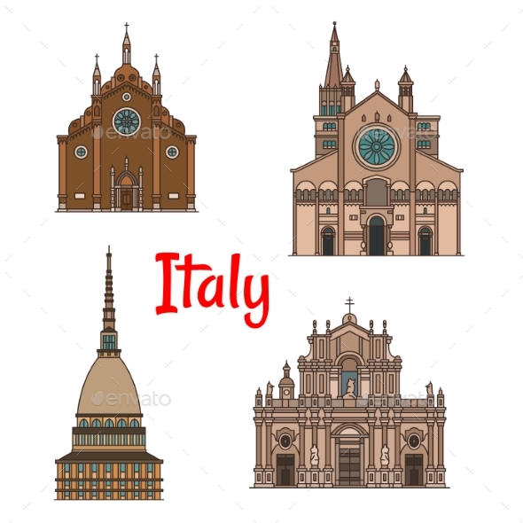 Italian Travel Landmark Building Icon Set - Travel Conceptual