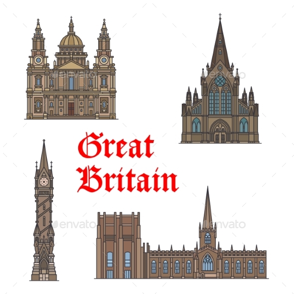 British Travel Landmark of Architecture Icon Set - Travel Conceptual