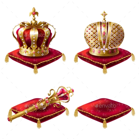 Set of Realistic Vector Crown Illustrations - Man-made Objects Objects