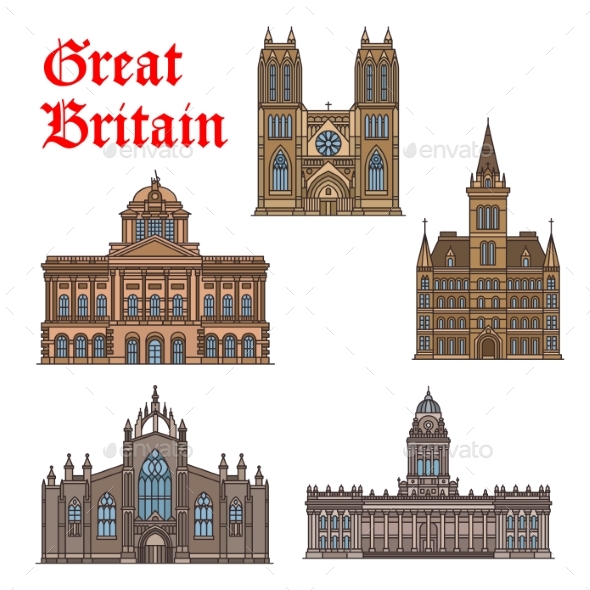 Travel Landmark of Great Britain Icon Set - Travel Conceptual