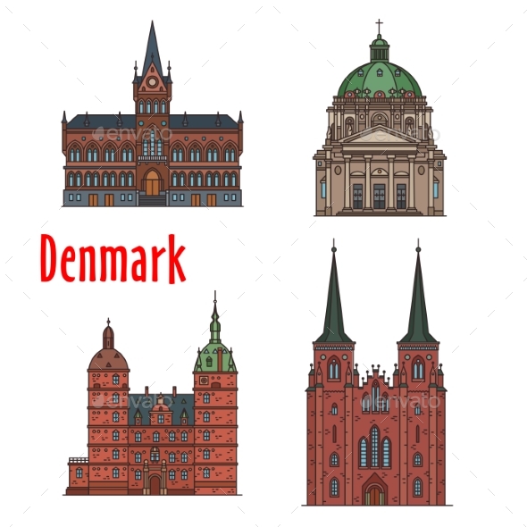 Travel Landmark of Kingdom of Denmark Icon Set - Travel Conceptual