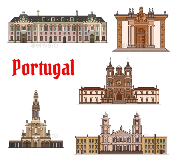 Portuguese Travel Landmark Thin Line Icon Set - Travel Conceptual