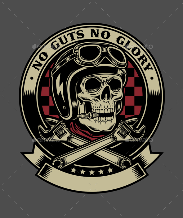 GraphicRiver Vintage Biker Skull with Crossed Monkey Wrenches Emblem 20573248