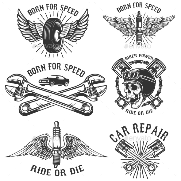 Set of Car Repair and Racing Emblems - Miscellaneous Vectors
