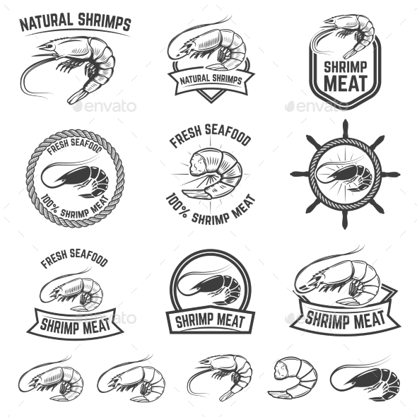 Set of the Shrimps Meat Labels - Food Objects