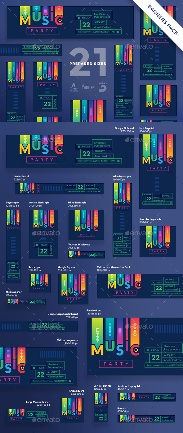 Music Party Banner Pack - Banners & Ads Web Elements
