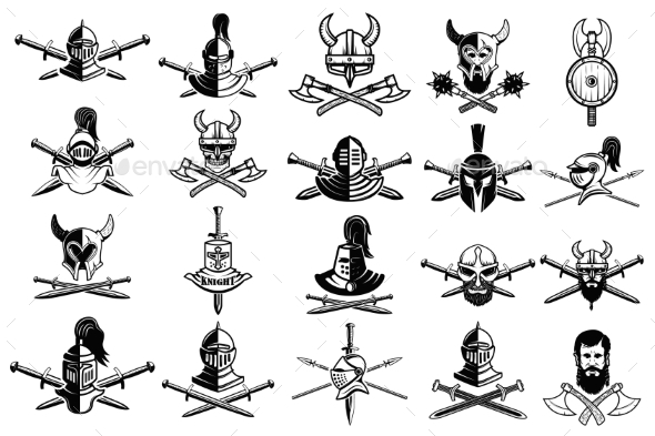 GraphicRiver Knight Logo Set Skull in Horned Helmet Crossed 20574314 GraphicRiver Knight Logo Set Skull in Horned Helmet Crossed 20574314