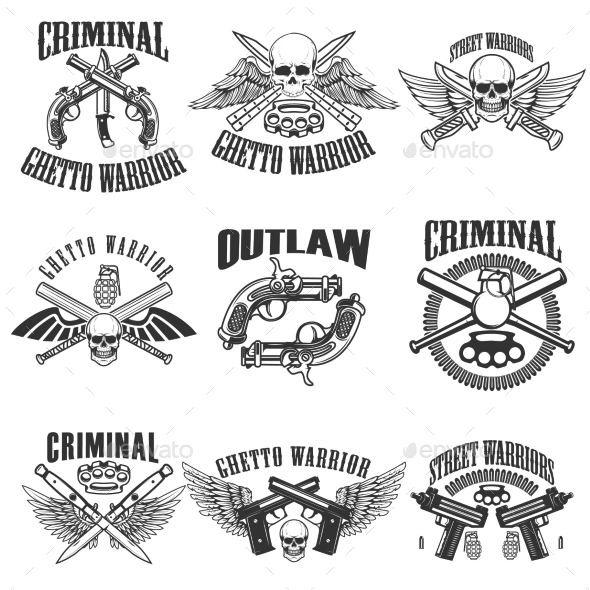 Set of Outlaw, Criminal, Street Warrior Emblems - Miscellaneous Vectors