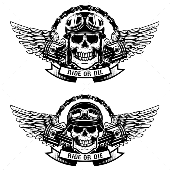 GraphicRiver Ride or Die Set of the Skulls in Racer Helmets 20574337