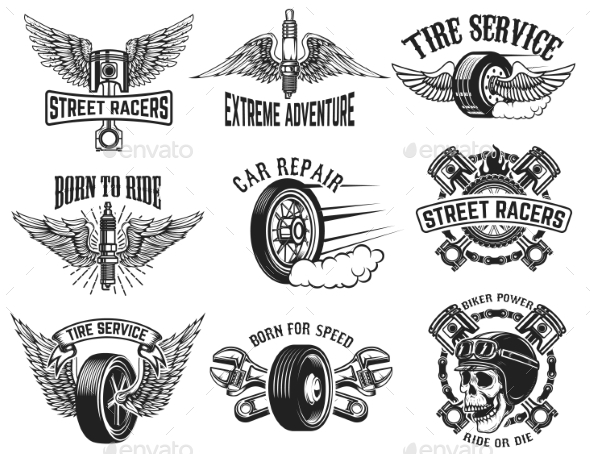 Set of Tire Service, Car Repair Labels