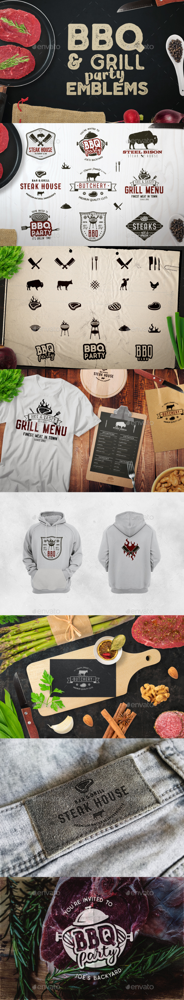 BBQ Logos & Grill Emblems Set - Badges & Stickers Web Elements