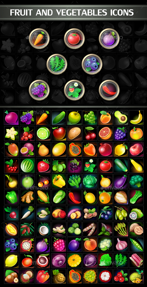 Fruit and Vegetables Icons - Miscellaneous Game Assets