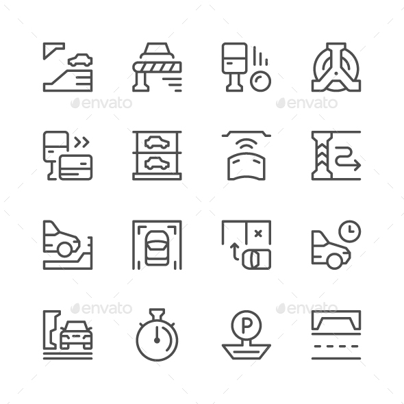 Set Line Icons of Parking - Man-made objects Objects