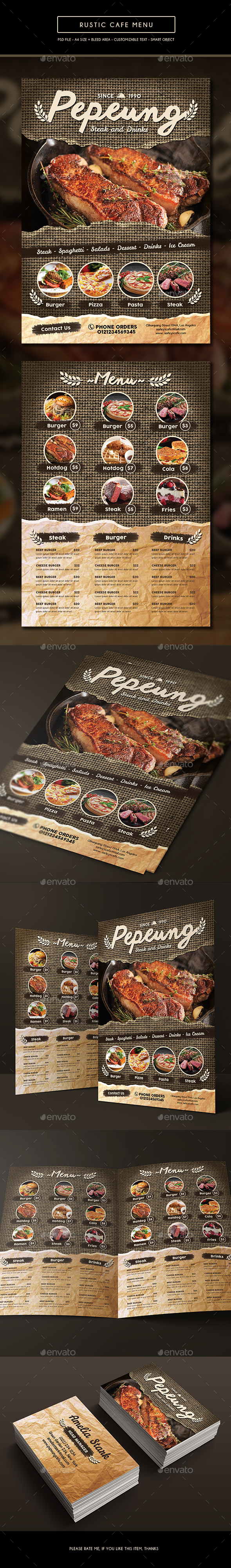 Rustic Cafe Menu - Food Menus Print Templates