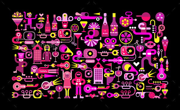 Festive City Vector Illustration - Abstract Conceptual