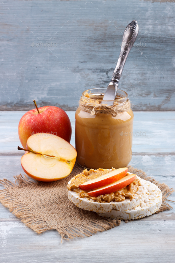 Rice cakes with peanut butter Stock Photo by Lana_M PhotoDune