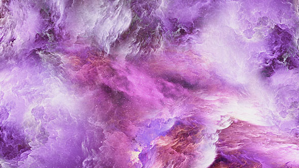 Flying Through Abstract Purple-Pink Nebulae in Space