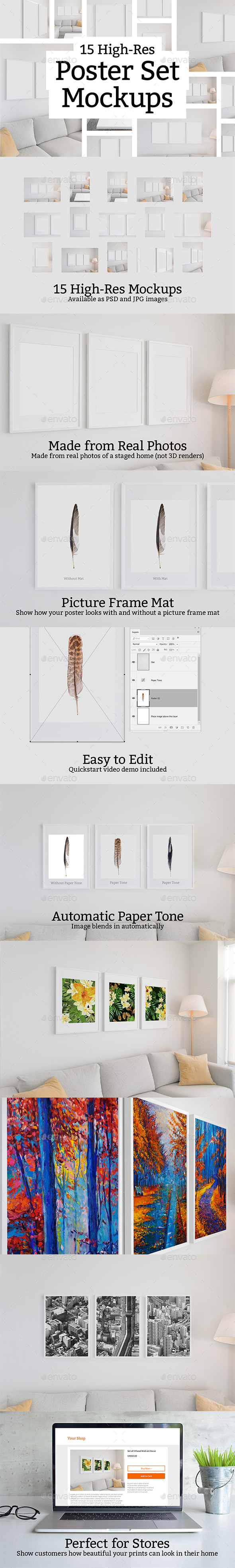 15 Poster Set Mockups - Posters Print