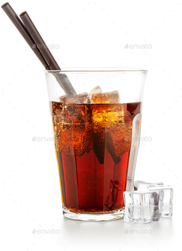 coke glass and ice cubes isolated on white background Stock Photo by  claudioventrella