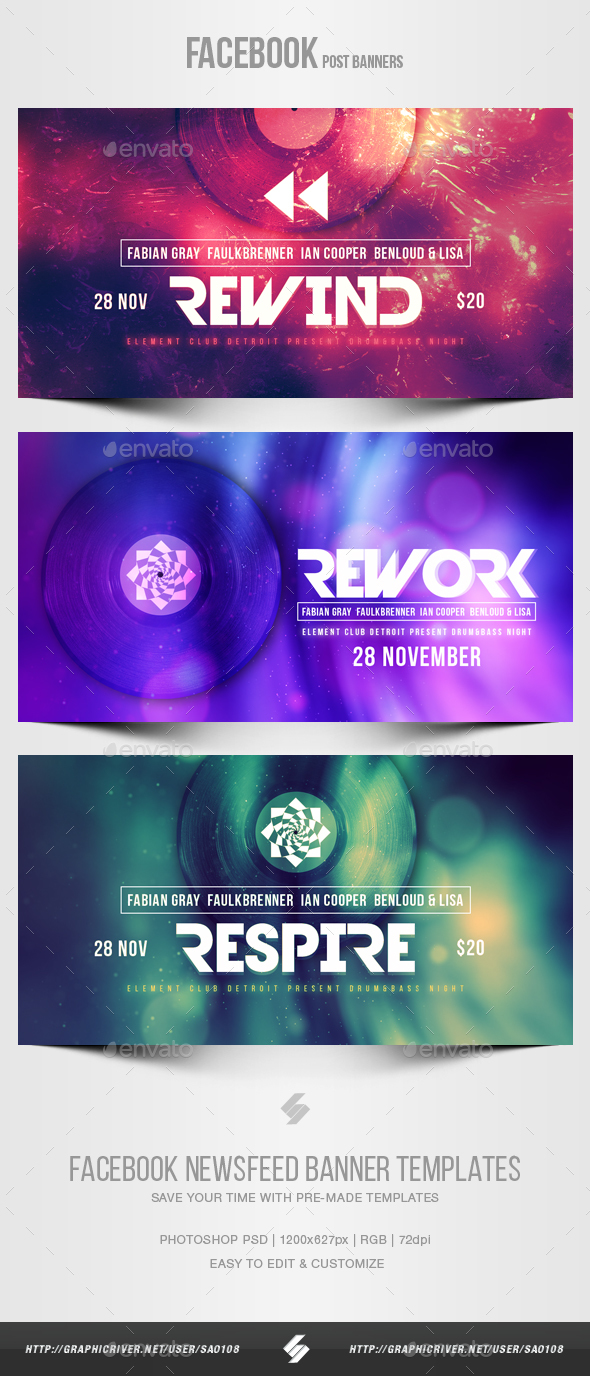 Electronic Music Party vol.32 - Facebook Post Banner Templates - Social Media Web Elements