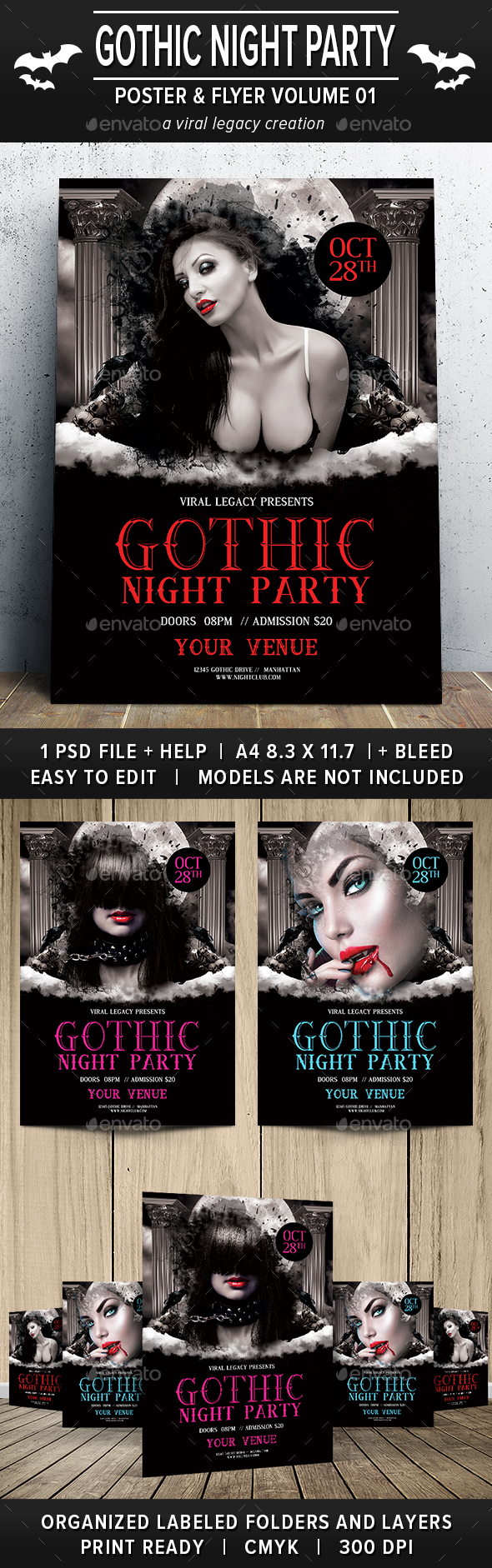 Gothic Night Party Poster / Flyer V01 - Clubs & Parties Events