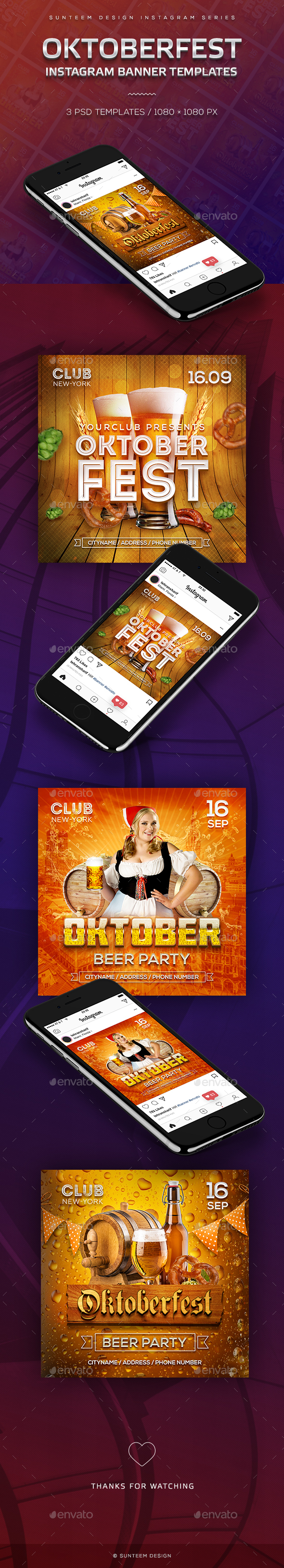 Oktoberfest Beer Party 3 Instagram Banner Templates - Banners & Ads Web Elements