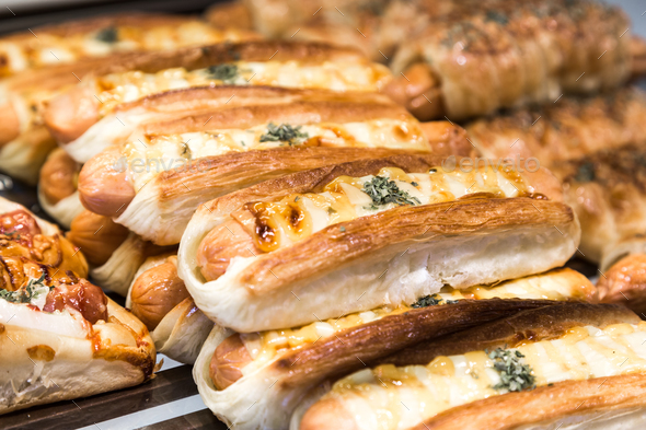 Tray Of Freshly Baked Gluten Free Bread With Sausage Cheese Stock Photo