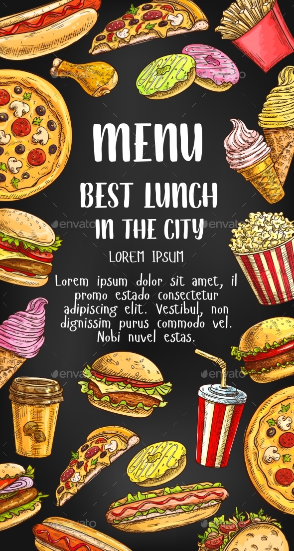 Fast Food Restaurant Vector Menu - Food Objects
