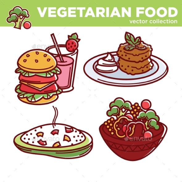 Vegetarian Food Vector Collection of Tasty Meals - Food Objects