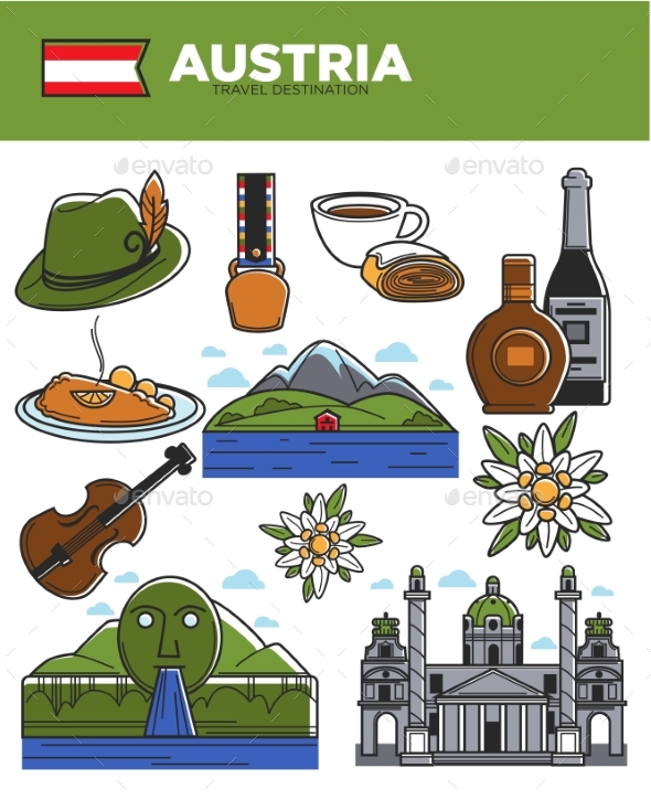 Austria Travel Destination Promotional Poster - Buildings Objects
