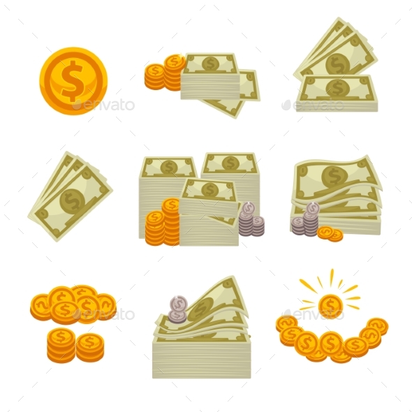 Piles of Paper Dollars, Silver and Gold Coins - Business Conceptual