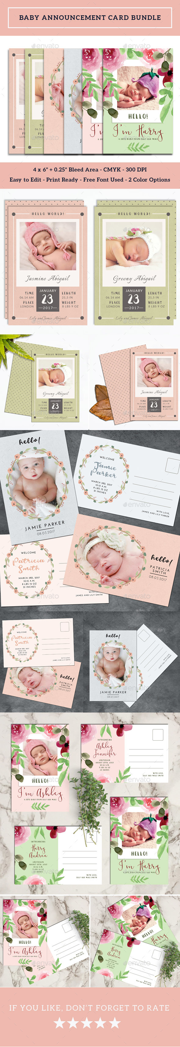 Baby Announcement Card Bundle - Cards & Invites Print Templates