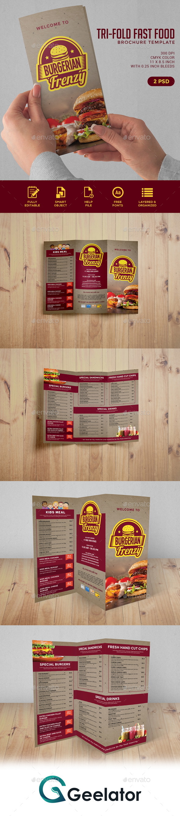 Trifold Fast Food Brochure - Food Menus Print Templates