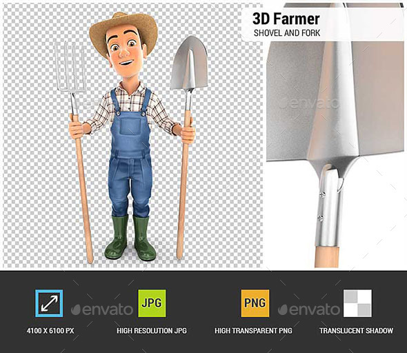 GraphicRiver 3D Farmer with Shovel and Fork 20588112 GraphicRiver 3D Farmer with Shovel and Fork 20588112