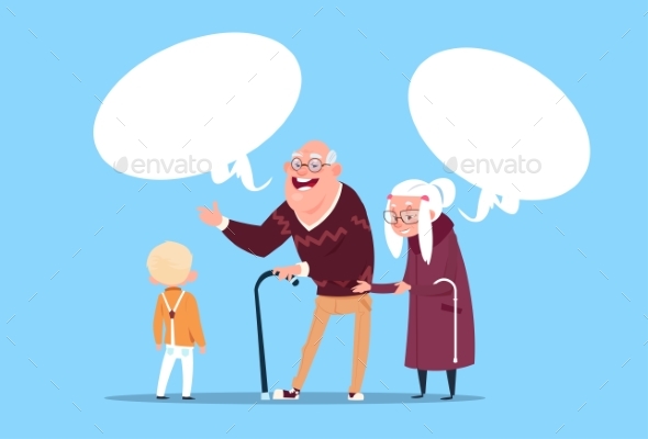 Happy Grandparents Couple with Grandson - People Characters