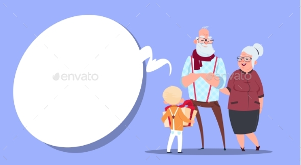 Happy Grandparents with Grandson Giving - People Characters
