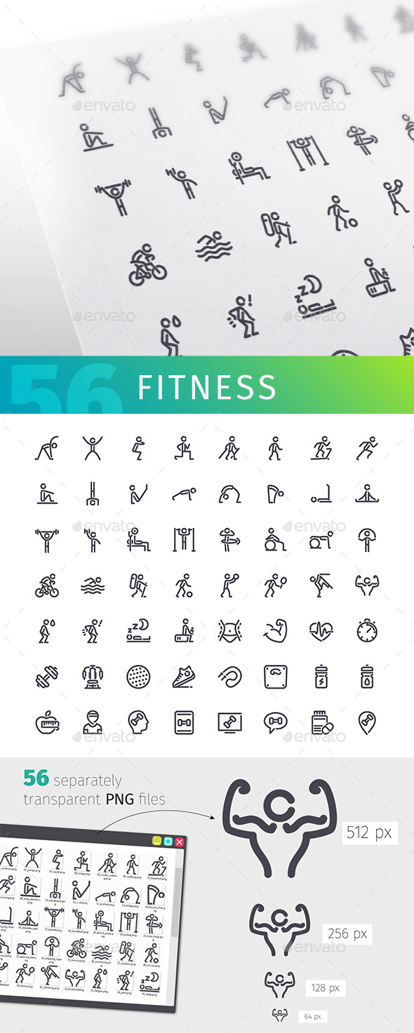 Fitness Line Icons Set - Man-made objects Objects