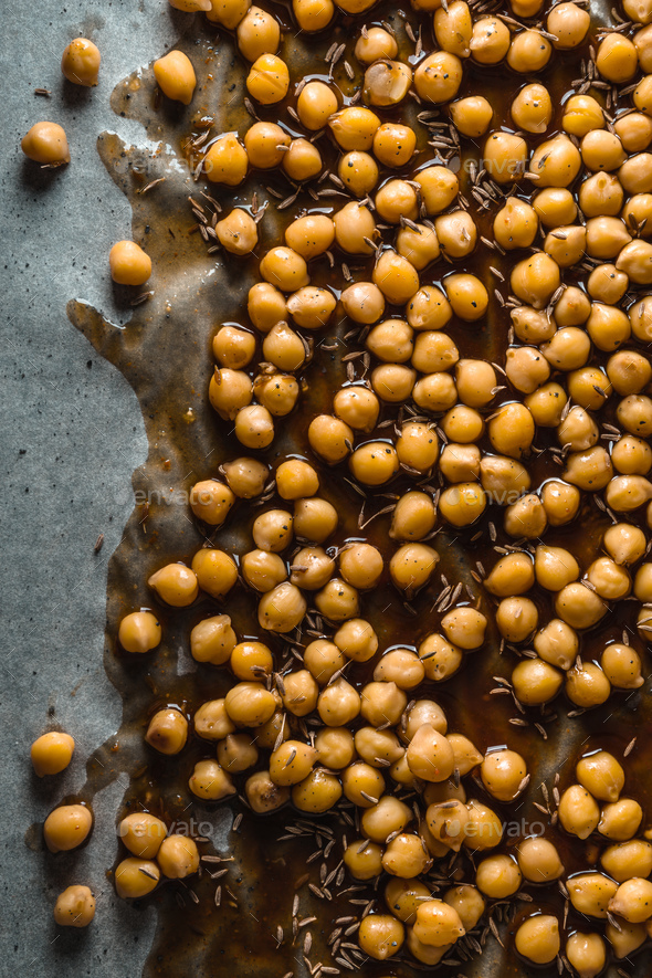 Chickpea with soy sauce on parchment close-up