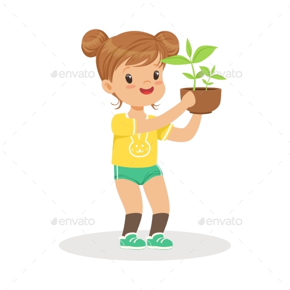 Girl Standing and Holding a Plant - Flowers & Plants Nature