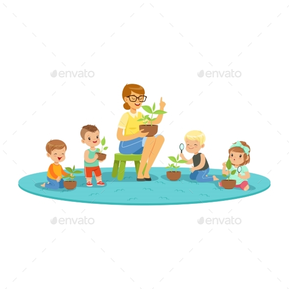 Teacher and Kids Learning About Plants - Flowers & Plants Nature