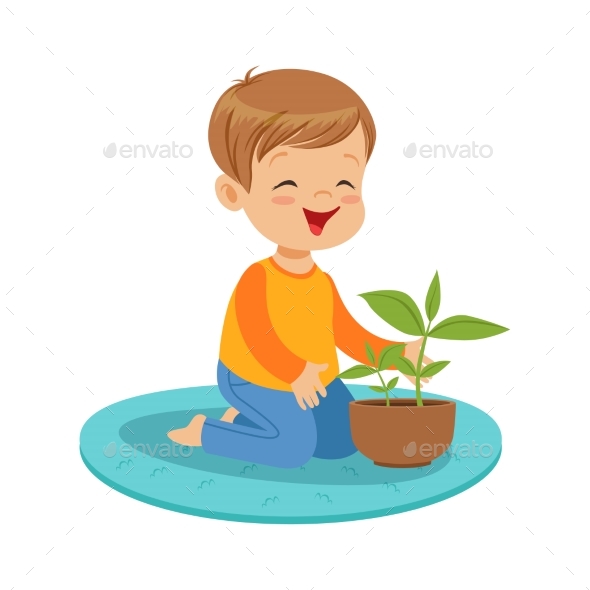 Boy Sitting on the Floor - Flowers & Plants Nature