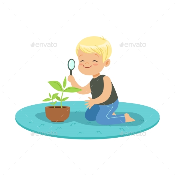 Boy Examining a Plant - Flowers & Plants Nature