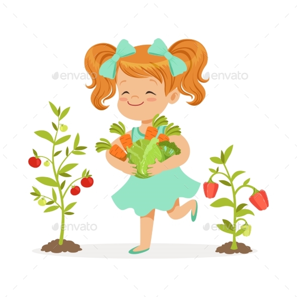Girl Picking Vegetables - Food Objects